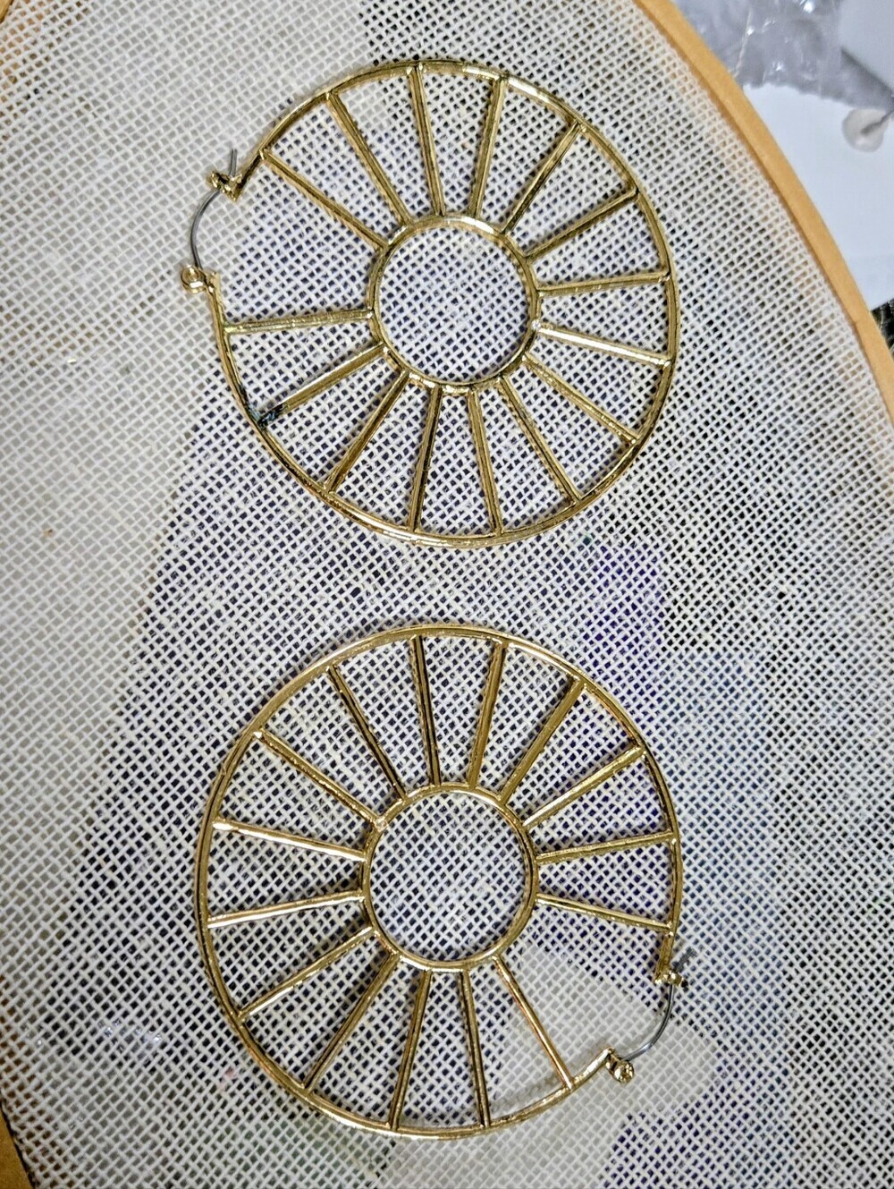 Fashion Jewelry Gold Hoop Sunburst Earrings with Crystal Accents - Picture 8 of 16